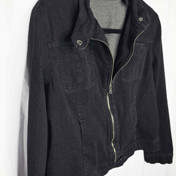 Apostrophe Jean Jacket Womens 14 Black Stretch Moto Denim Zip Up Biker Coat Cool - Picture 8 of 11